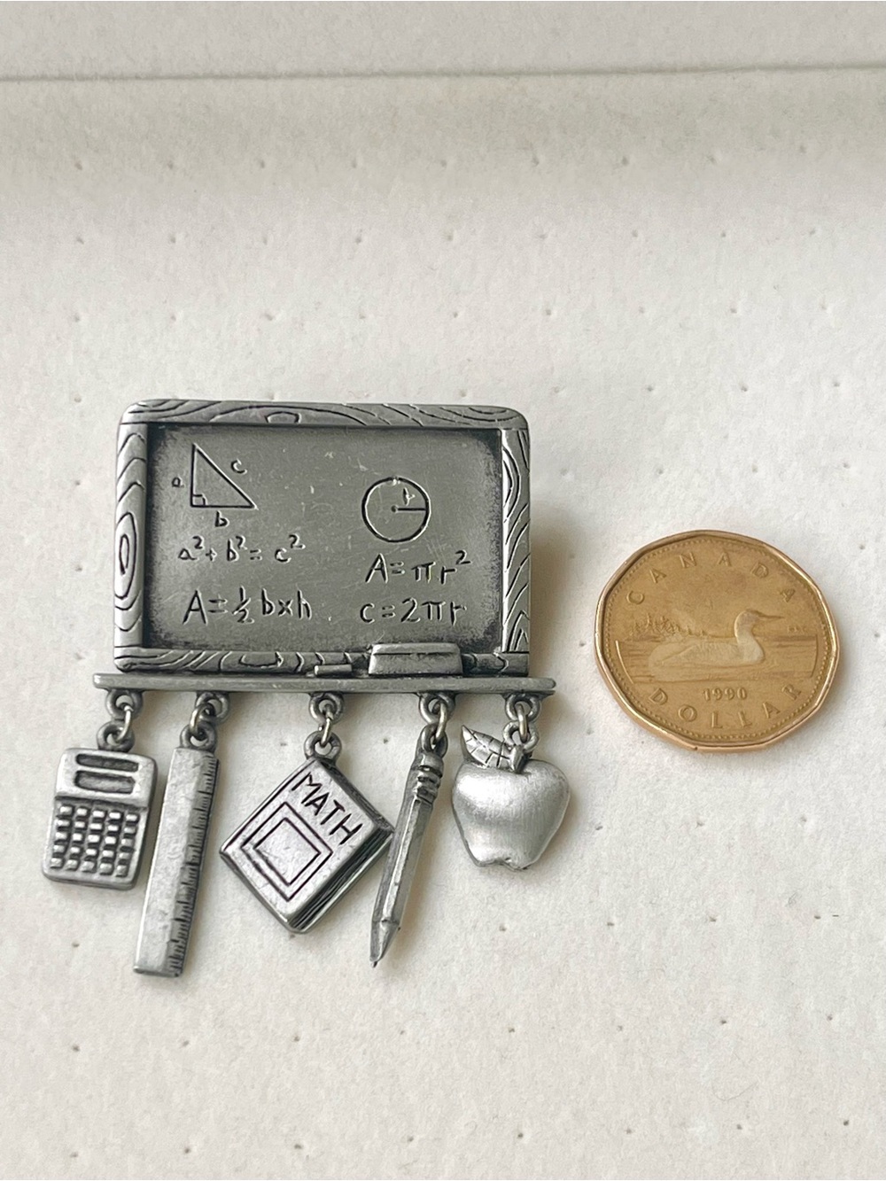 Vintage JJ Pewter Math Teacher Blackboard Brooch - Dangle Charms - Picture 2 of 7
